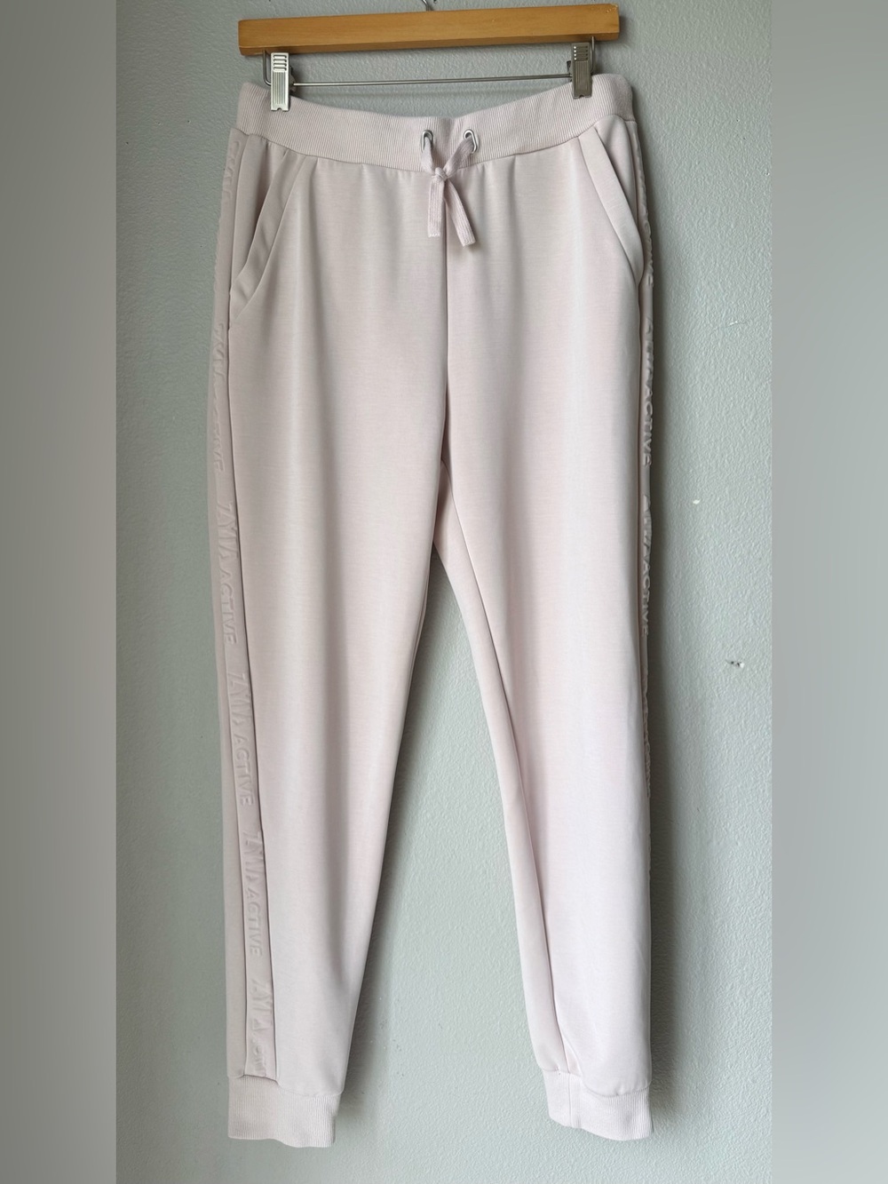 ZYIA Pale Pink Drawstring Jogger Pants Women’s Size M Textured Side Stripe